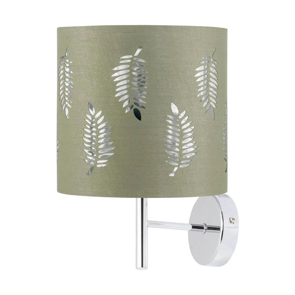 First Choice Lighting Set of 2 Brea - Chrome Wall Lights with Sage Green Fern Shades in Silver 2