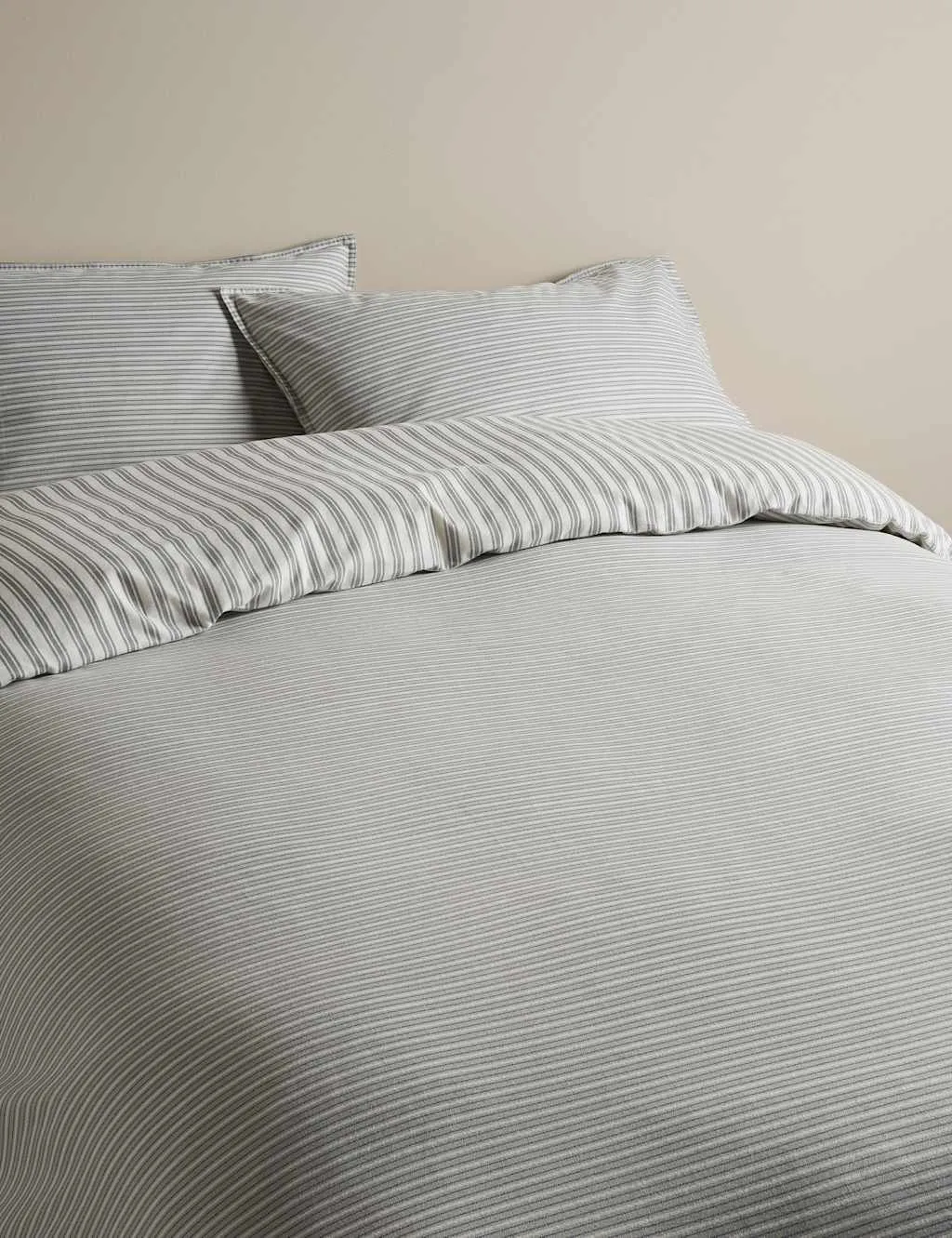M&S Brushed Cotton Striped Bedding Set Dove
