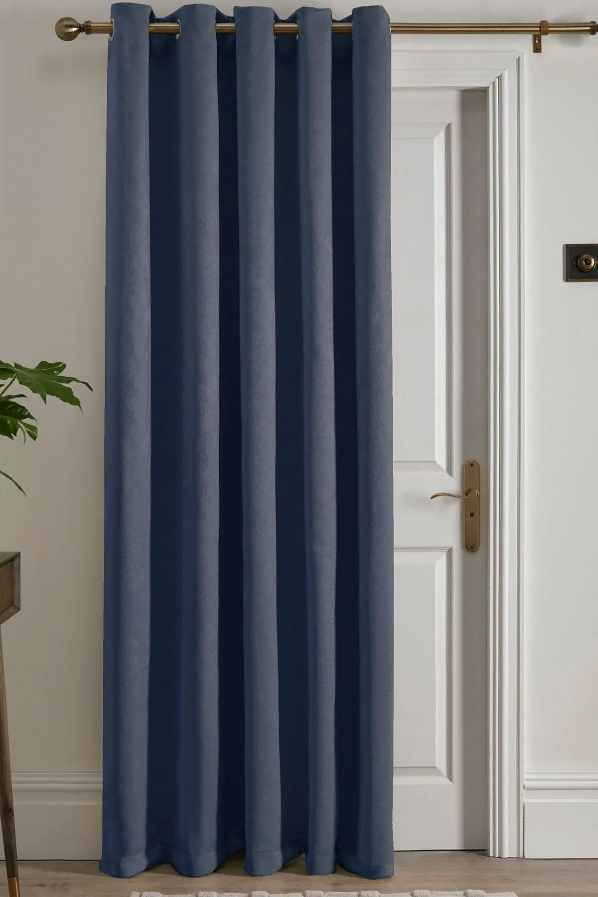 Fusion 'Strata' Dim out woven Eyelet Single Panel Door Curtain in Navy 1