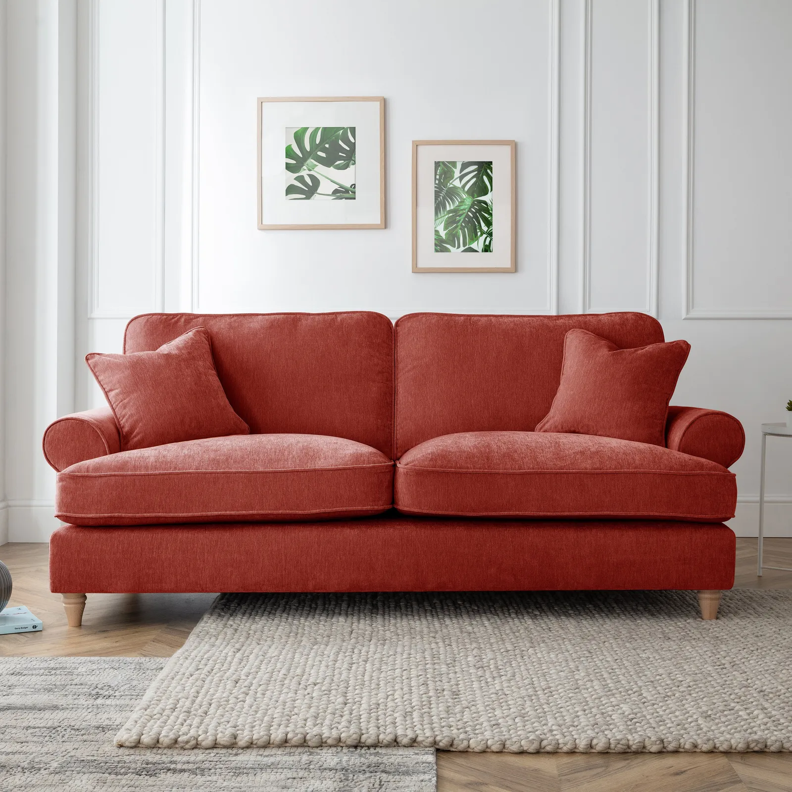 The Great Sofa Company Ezra 3 Seater Textured Velvet Sofa - Scroll Arm in Terracotta 1