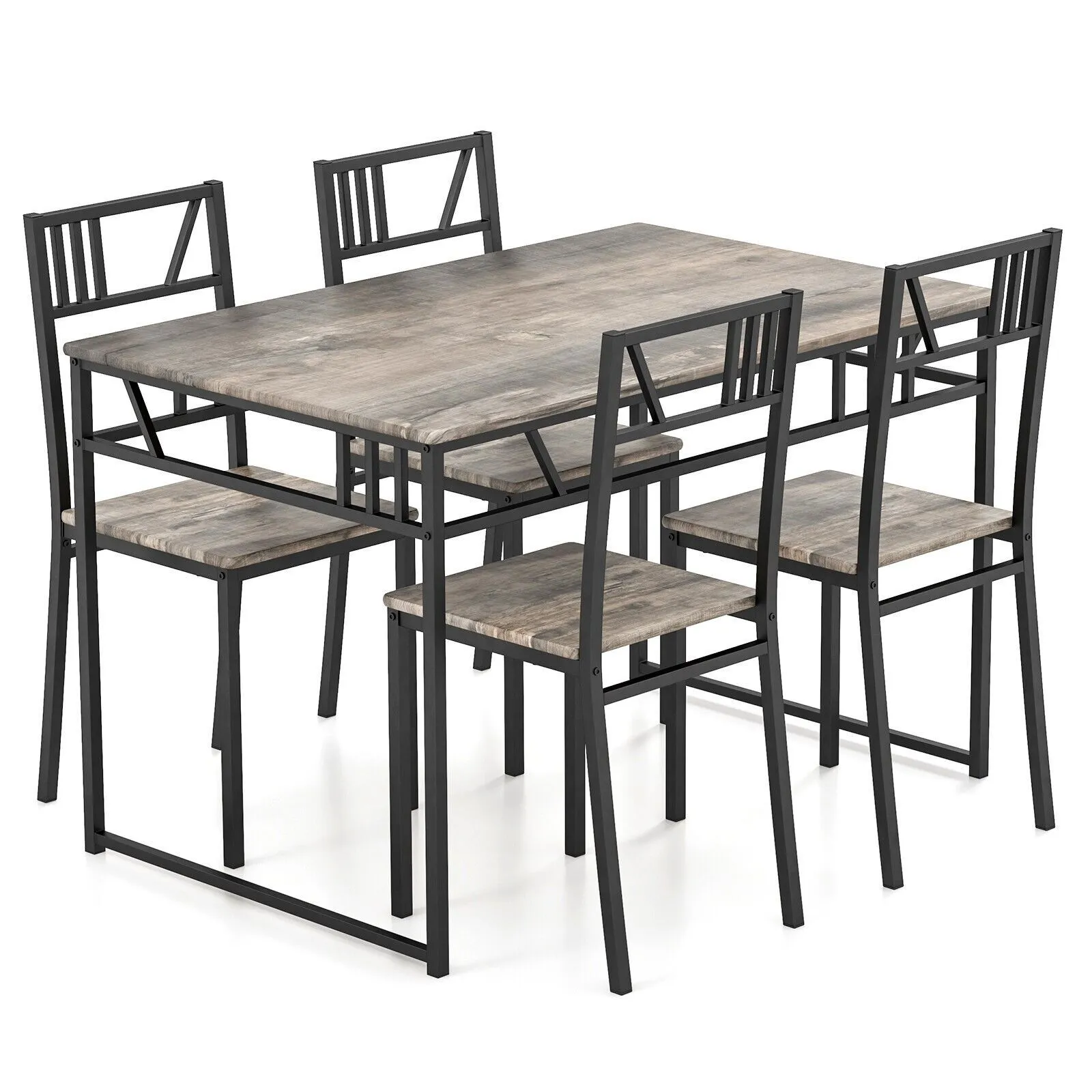 Costway Industrial 5 Piece Dining Table Set Kitchen Table & 4 Chairs Rectangular Table in Grey 5