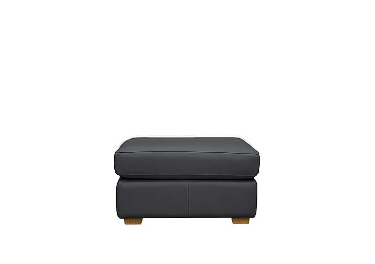 Seattle Leather Footstool with Wooden Feet - Cambridge Petrol Blue Ok
