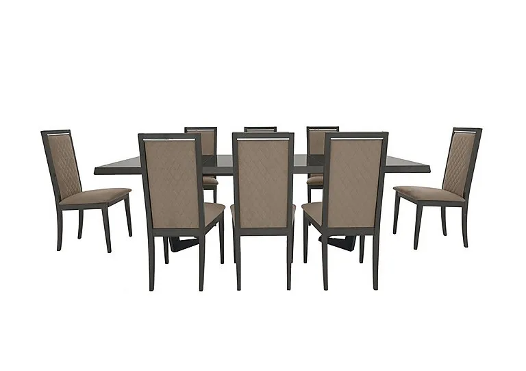Palazzo 200cm Extending Dining Table in Silver Birch with 8 Rombi Chairs - Aquos Taupe