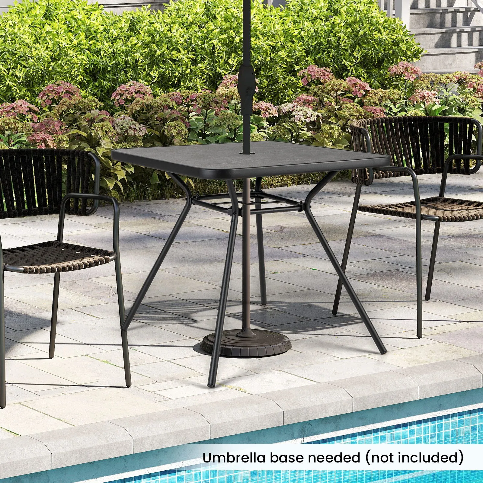 Costway Patio Dining Table 80cm Square Outdoor Table w/ 4CM Umbrella Hole in Black 4