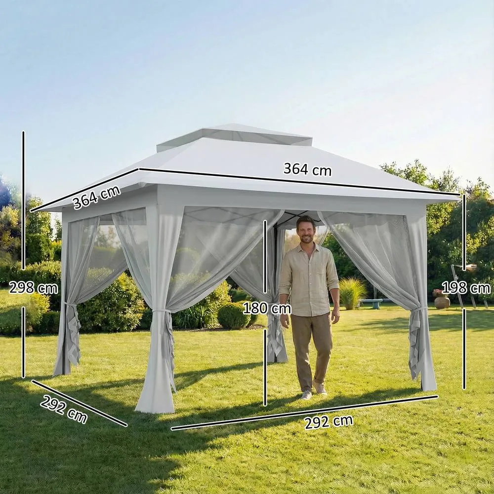 OUTSUNNY 3.6 x 3.6m Pop-up Tent Gazebo Instant Canopy Steel w/ Bag in Light Grey 3