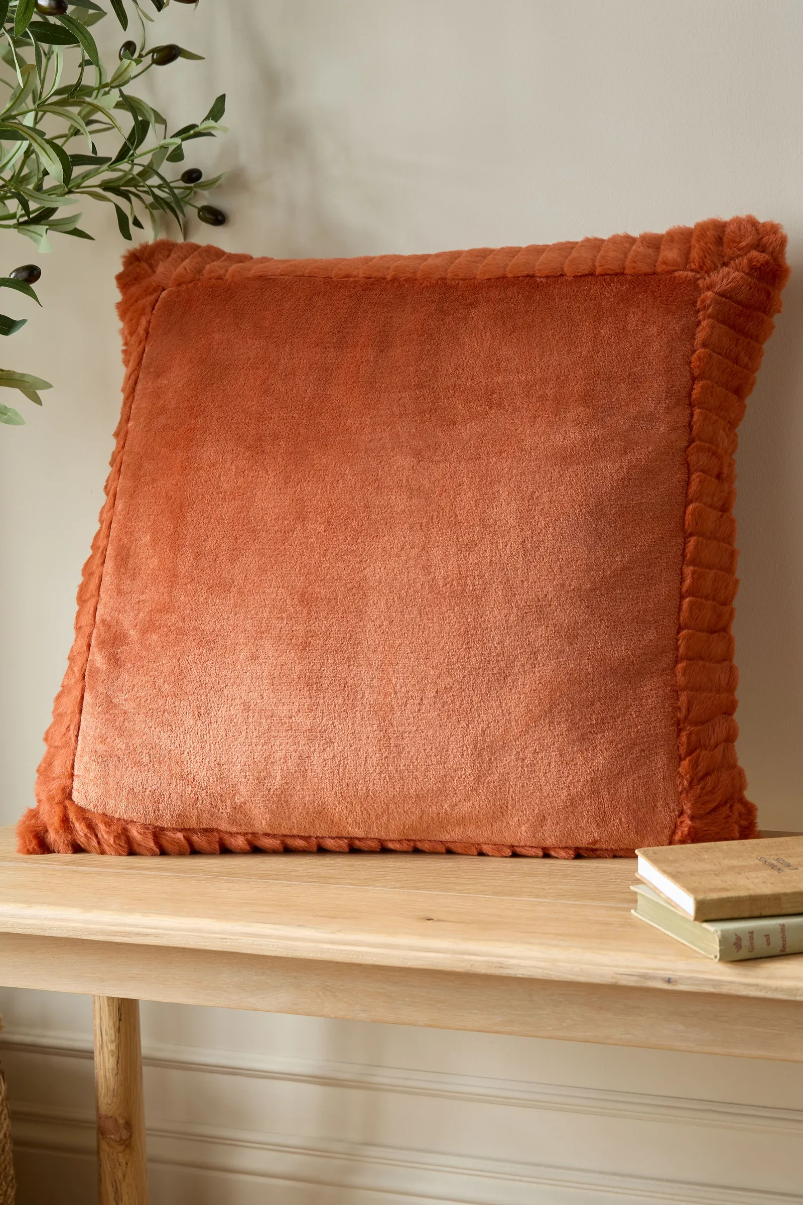 Catherine Lansfield 'Velvet & Faux Fur' 55x55cm Cushion in Burnt Orange 1