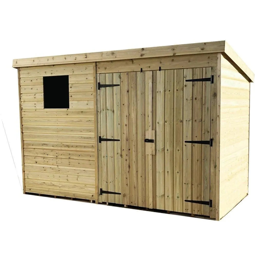 Marlborough 10 x 3 Pressure Treated Pent Garden Shed with Double Doors in Natural 6