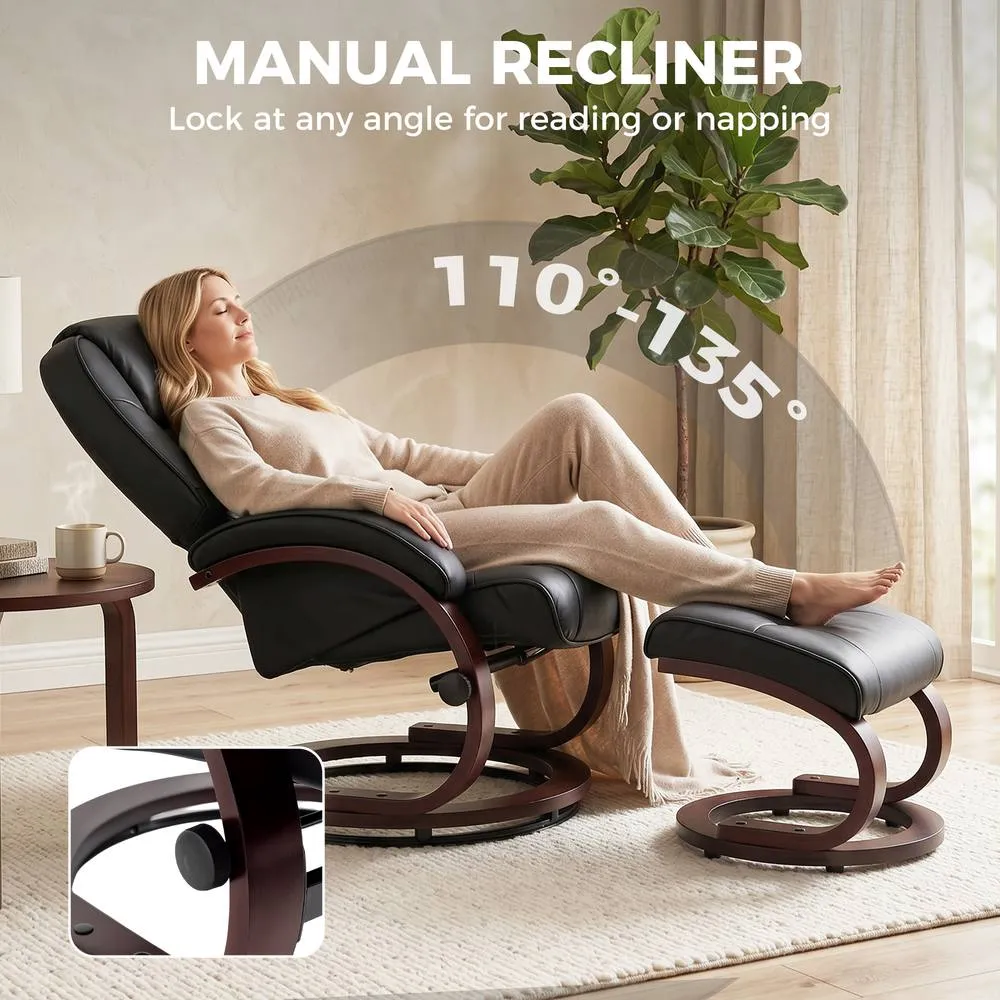 HOMCOM Recliner Chair with Footstool, Swivel Recliner Armchair, Black 4