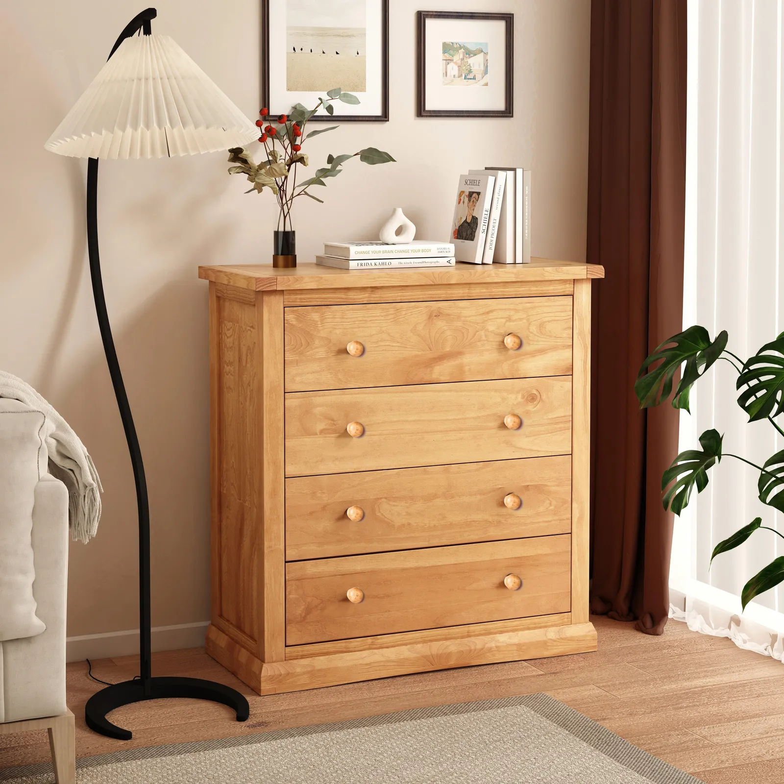 Cabinet Bits Lucca 4 Drawer Chest of Drawers Wood Knob in Light Brown
