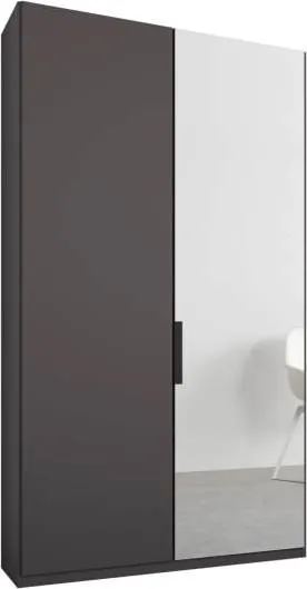 Caren 2 door 100cm Hinged Wardrobe, Graphite Grey Frame, Matt Graphite Grey & Mirror Doors, Classic Interior