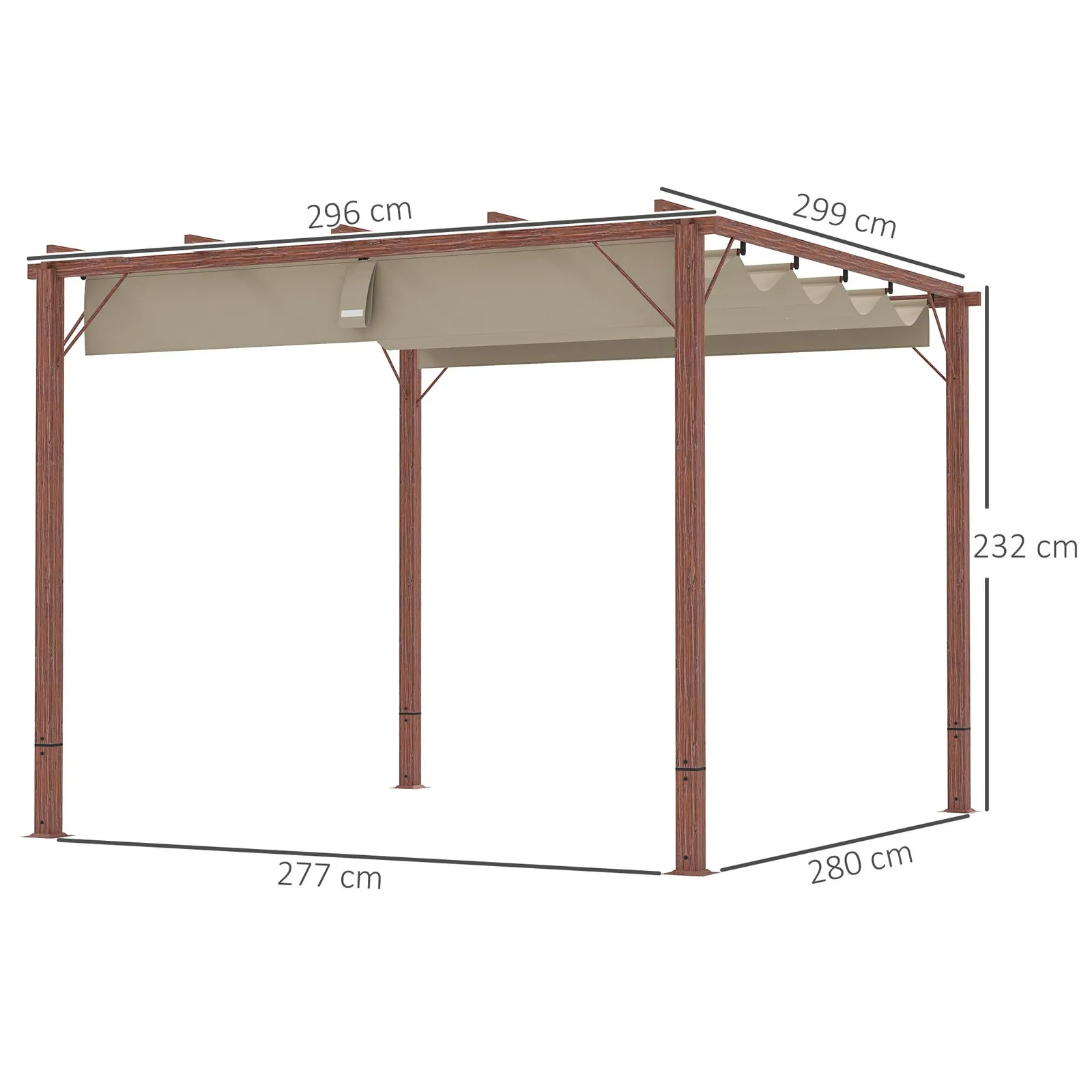 OUTSUNNY 3 x 3(m) Aluminium Garden Pergola with Retractable Roof, Natural 3
