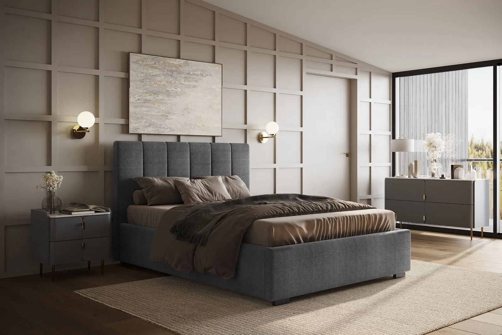Flair Waltz Fabric Ottoman Bed in Grey 2