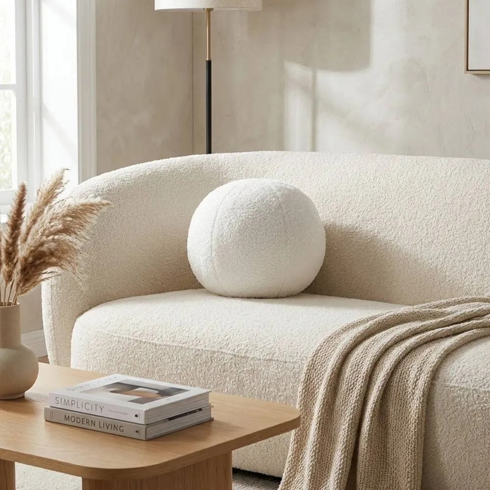 Garden Greatness Evie Teddy Boucle Blanc Round Cushion in White