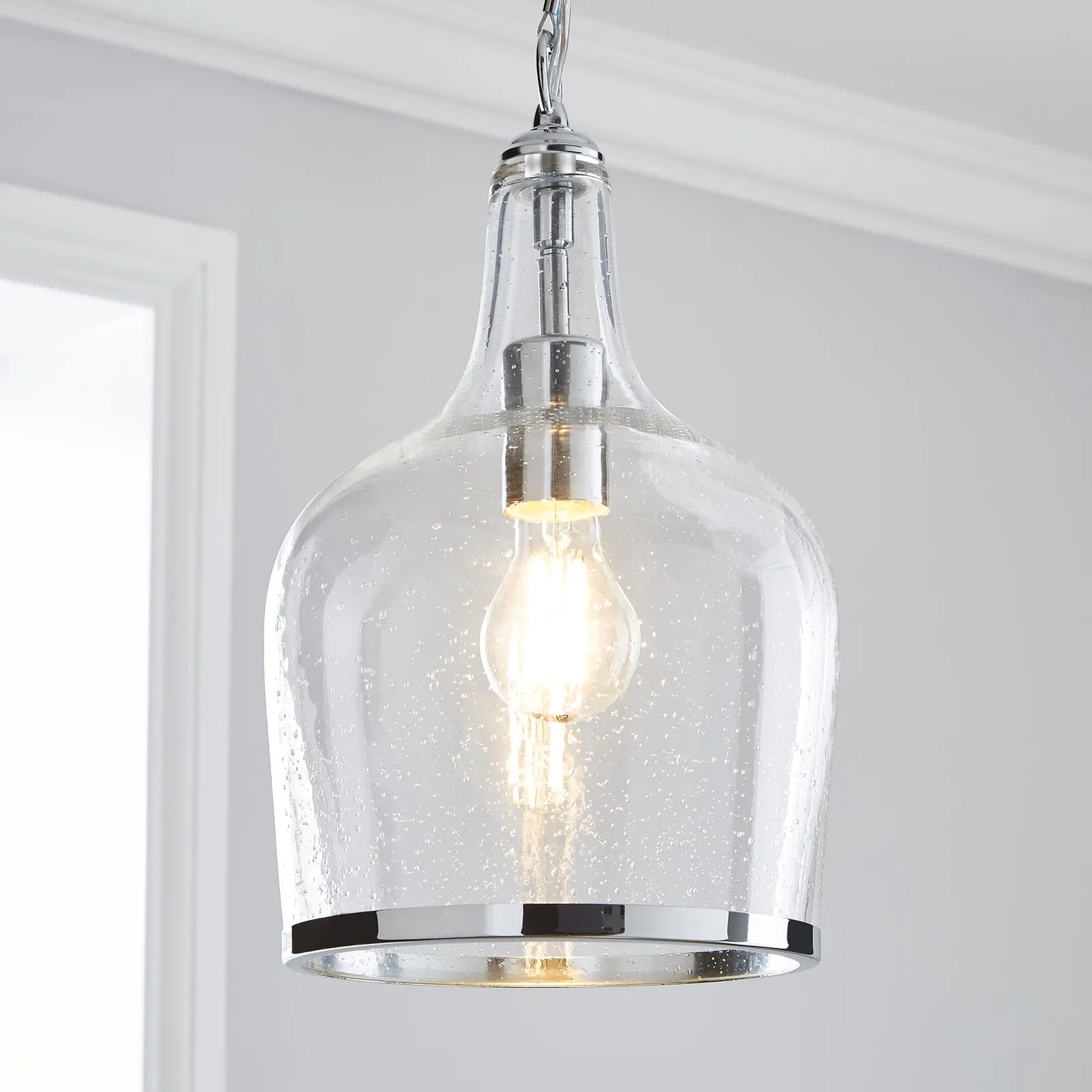 Lenny 1 Light Pendant Glass Ceiling Fitting Silver