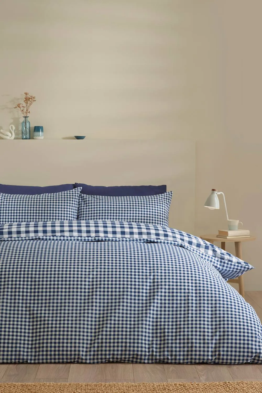 Catherine Lansfield 'Bamford Gingham Check' Reversible Duvet Cover Set in Navy 1
