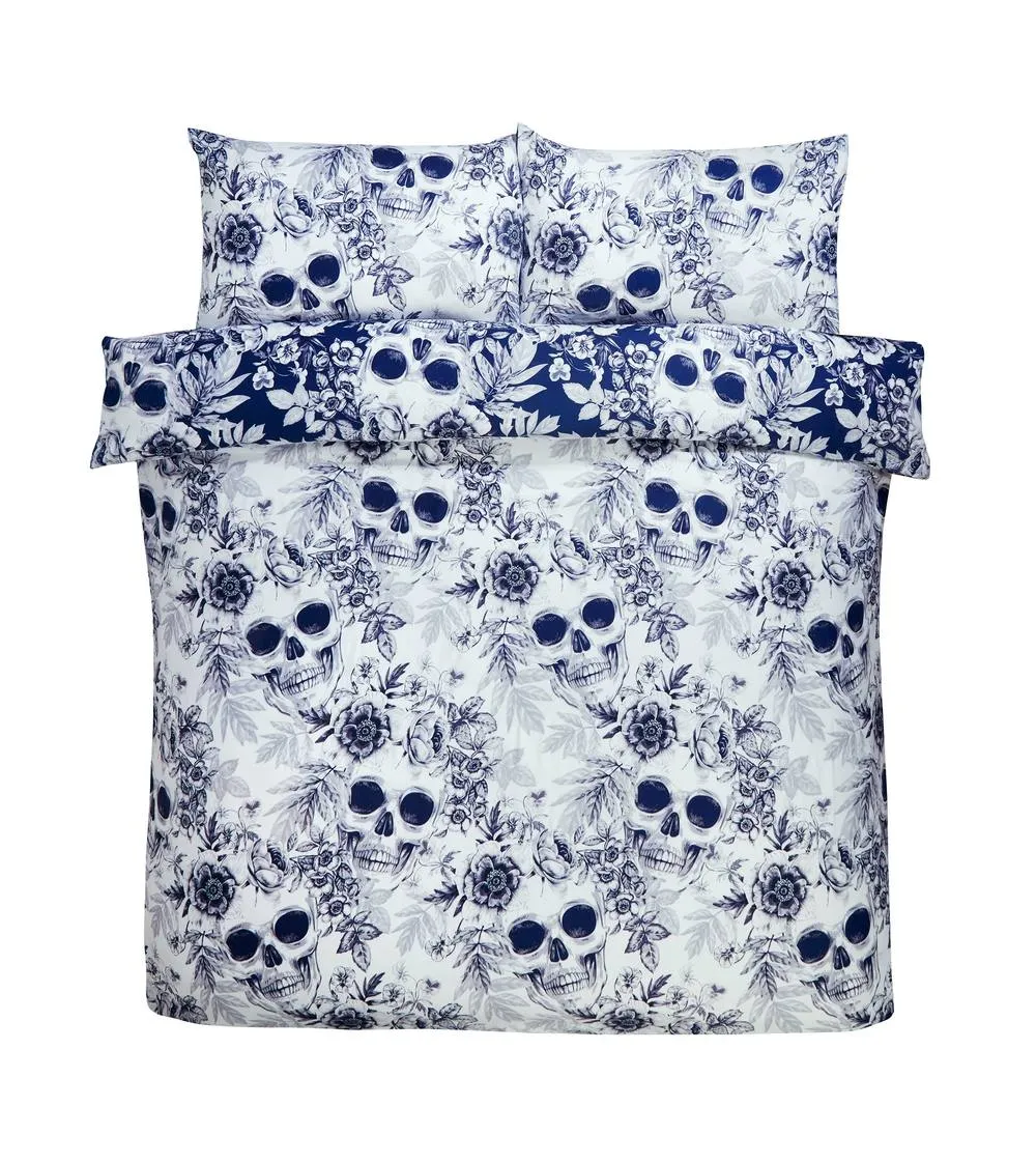 Rapport Home Skulls Microfibre Duvet Set with Pillowcase in Blue 5