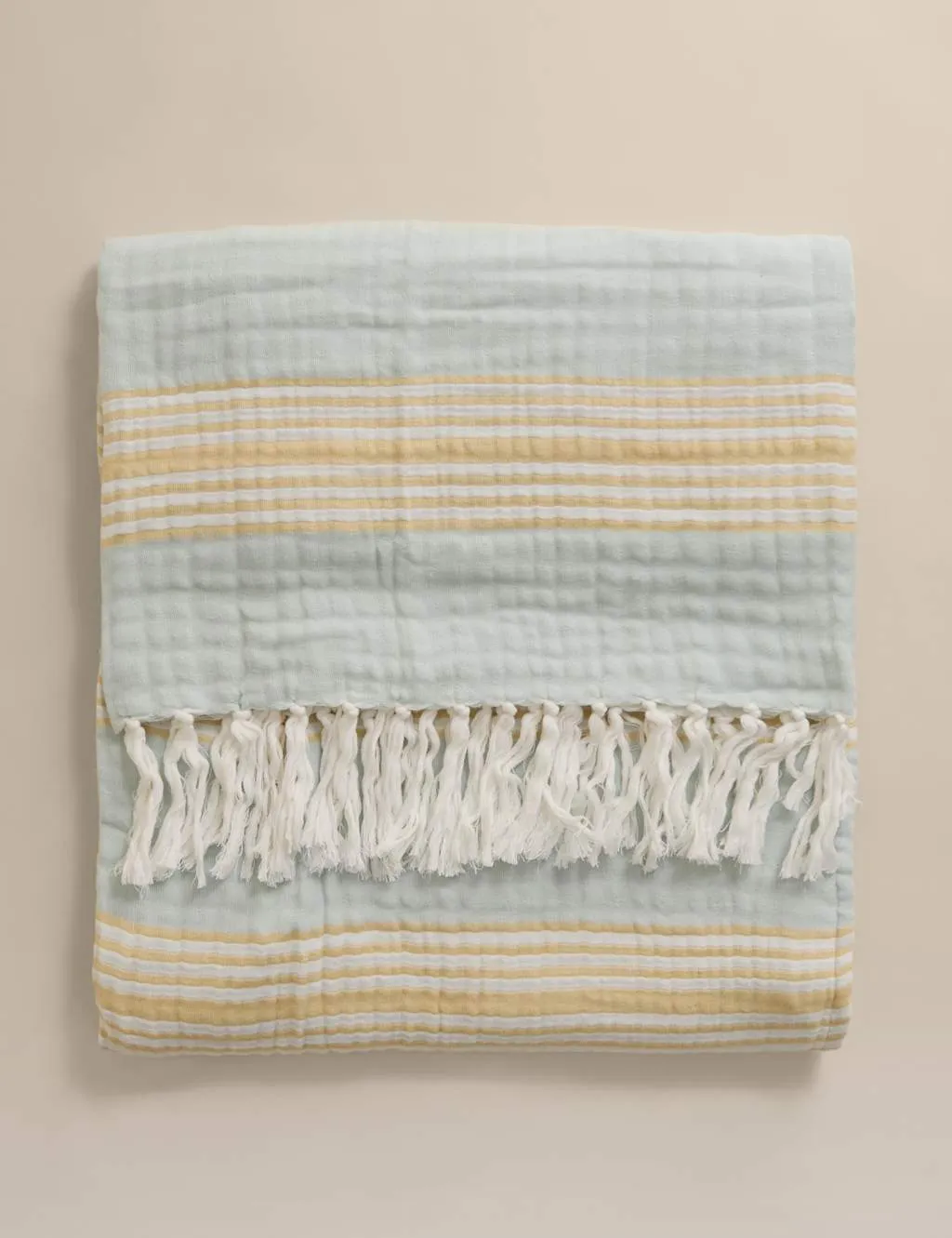 M&S Pure Cotton Striped Large Throw Blue Mix