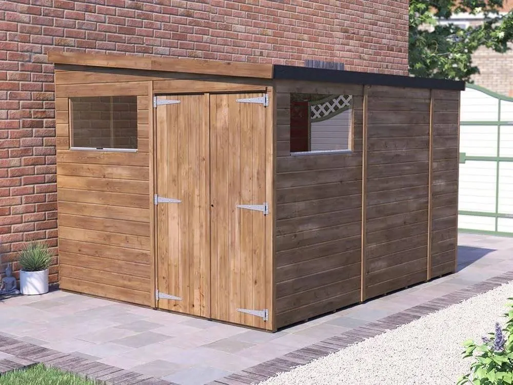 Dunster House Wooden Shed 2.4 x 3m (10' x 6') 15mm Pent Window - Overlord Modular in Brown 2