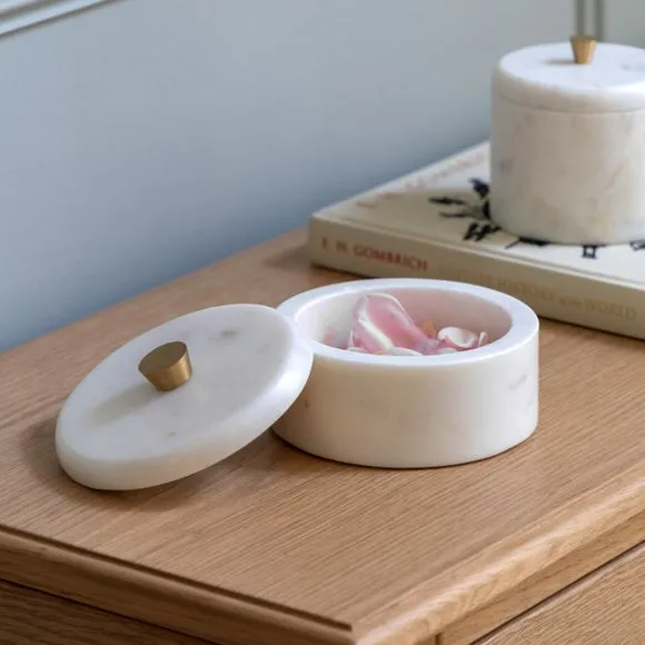 Cedar & Sage Veta Wide Round Marble Trinket Box