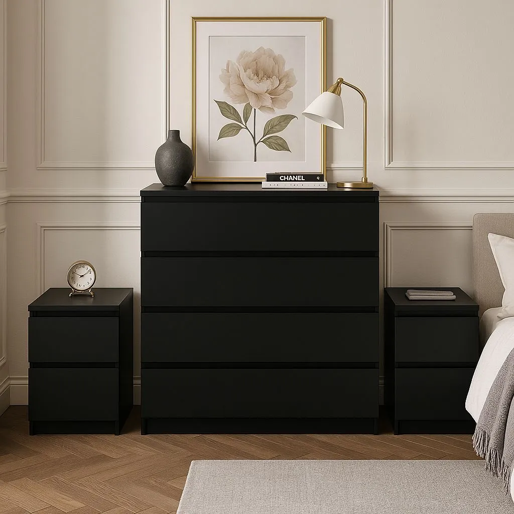 Birlea 3 Piece Furniture Set Chest of Drawers Bedside Tables Oslo in Black