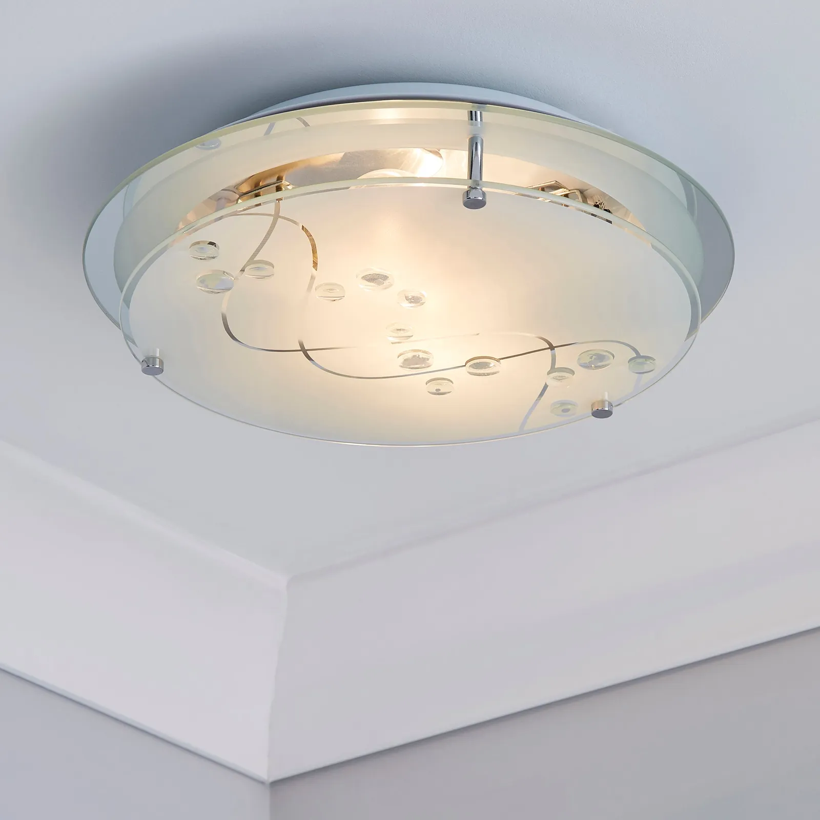 2 Light Glass Flush Ceiling Fitting White