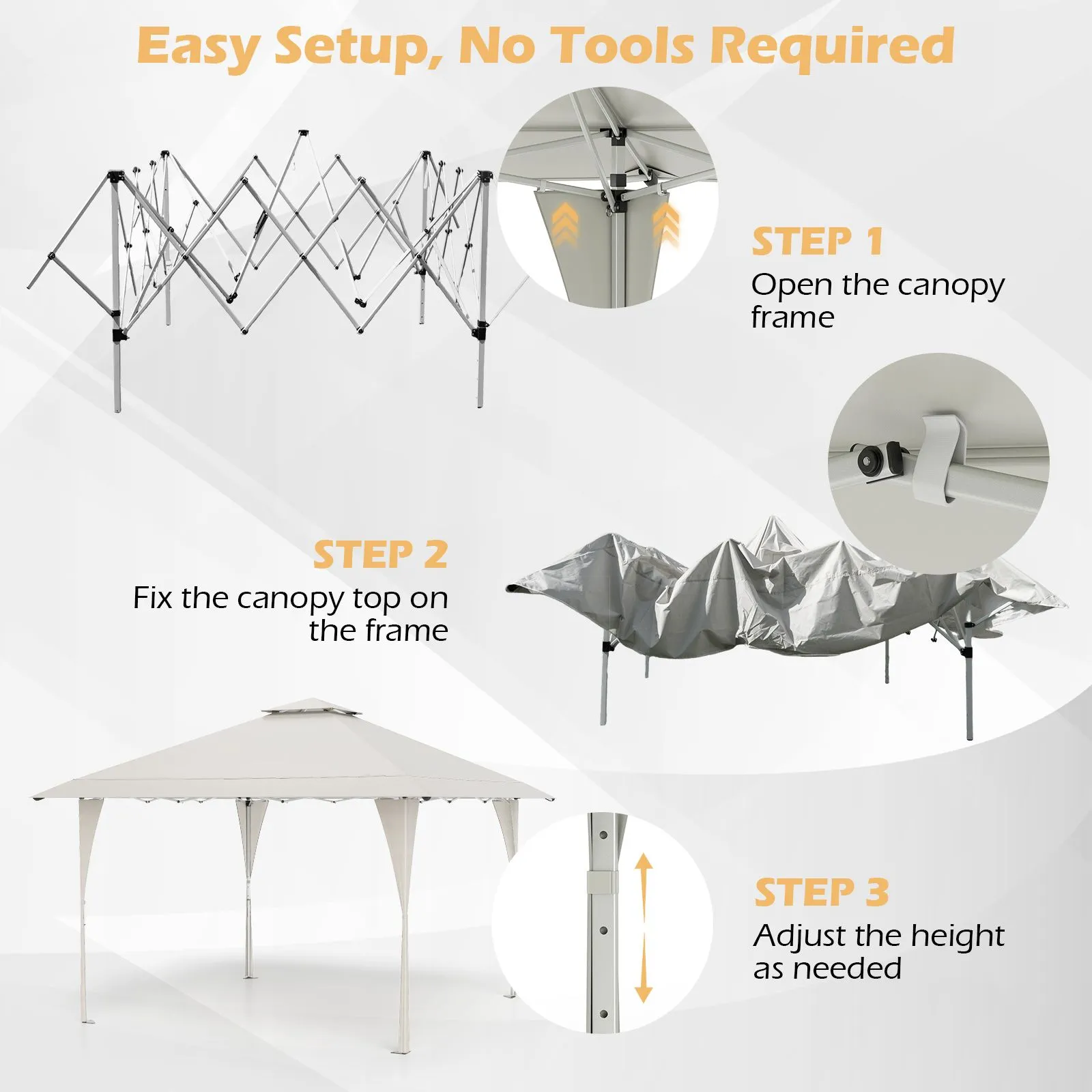 Costway 395 x 395 cm Pop up Canopy Tent Outdoor Easy Setup Gazebo in Beige 5