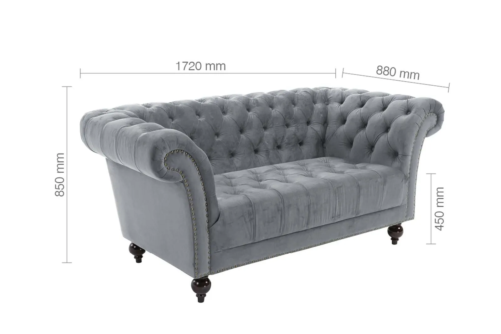 Birlea Chesterfield Sofa 2 Seater Chester Studded Settee in Mid Grey 6