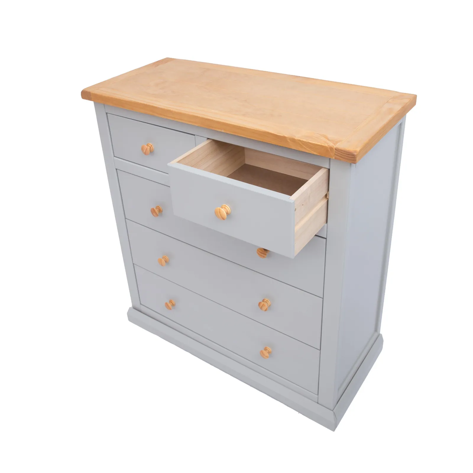 Cabinet Bits Loreo 5 Drawer Chest of Drawers Wood Knob in Light Grey 4