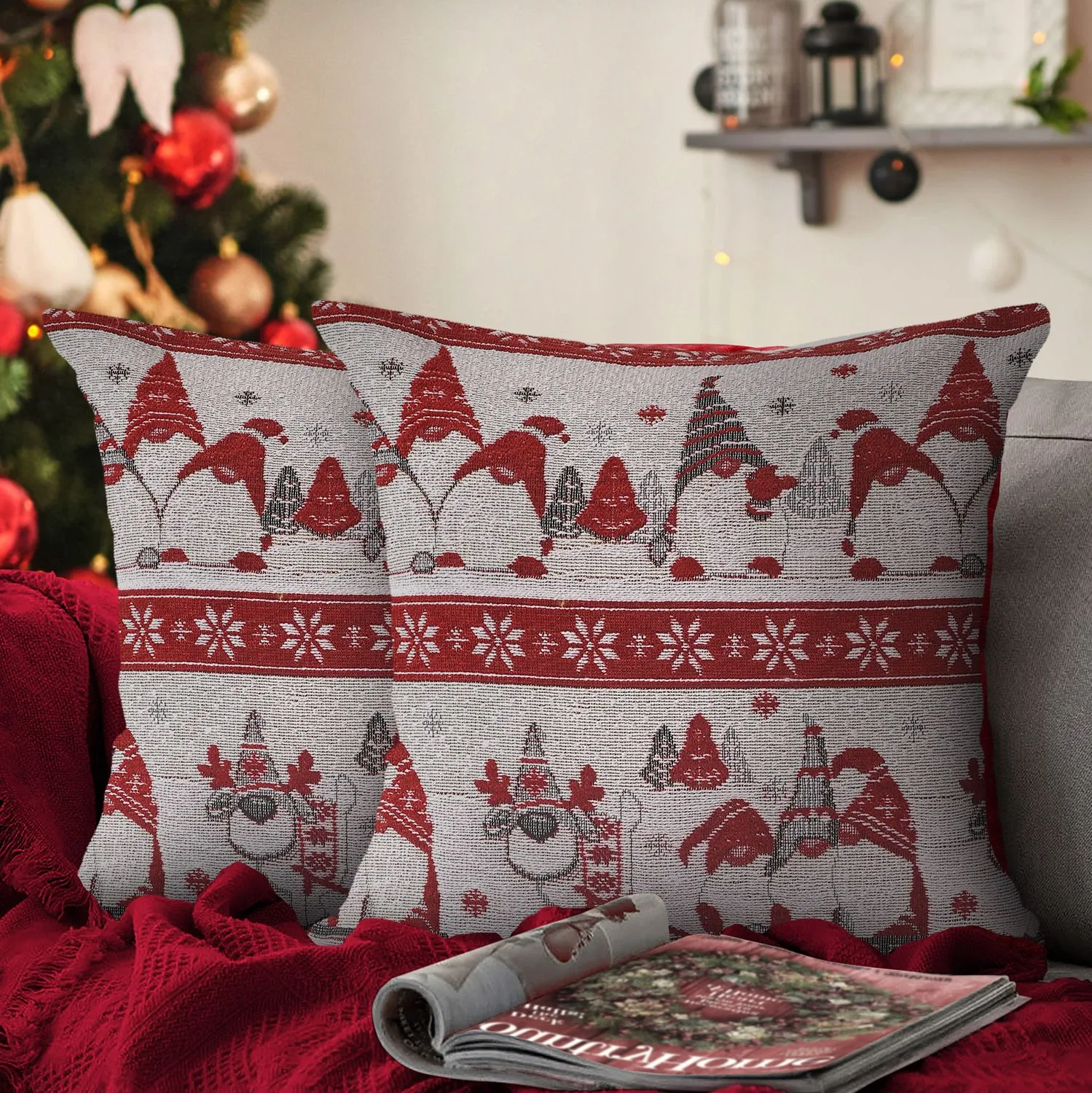 Velosso Standing Gonks Filled Christmas Cushion in Grey