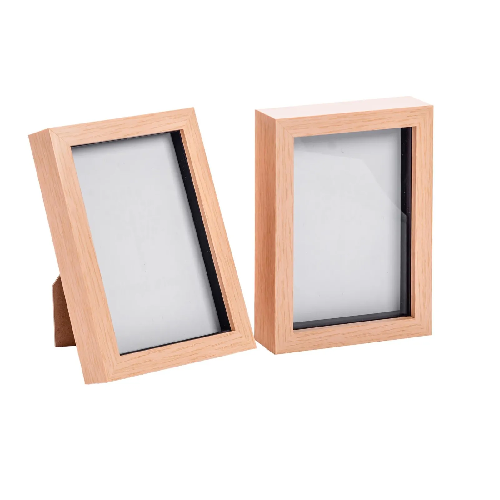 Nicola Spring 3D Box Photo Frames - 5 x 7" - Pack of 2 in Light Brown
