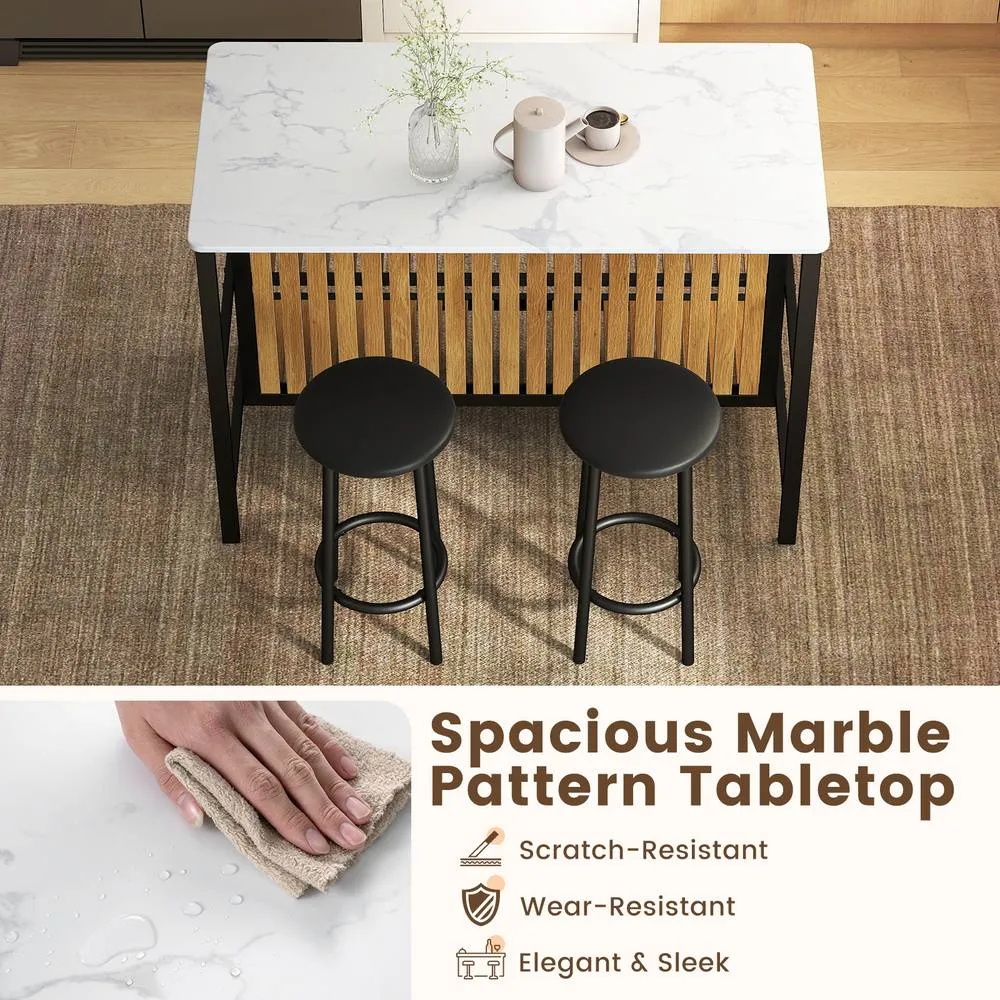 Costway 3 Piece Dining Table Set Kitchen Island & 2 Bar Stools Set in White 4