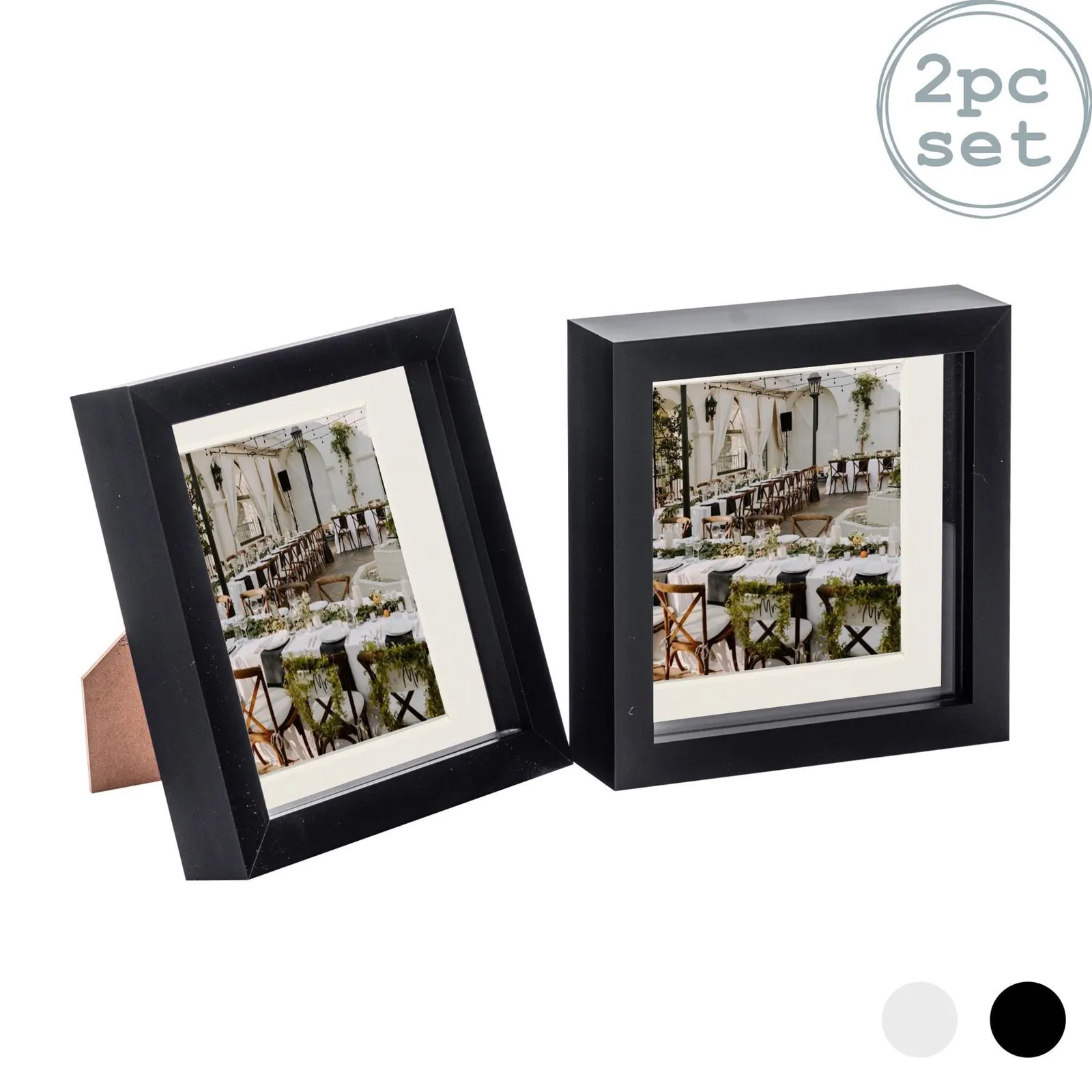 Nicola Spring 3D Box Photo Frames - 6 x 6" with 4 x 4" Mount - White Mount - Pack of 2 in Black