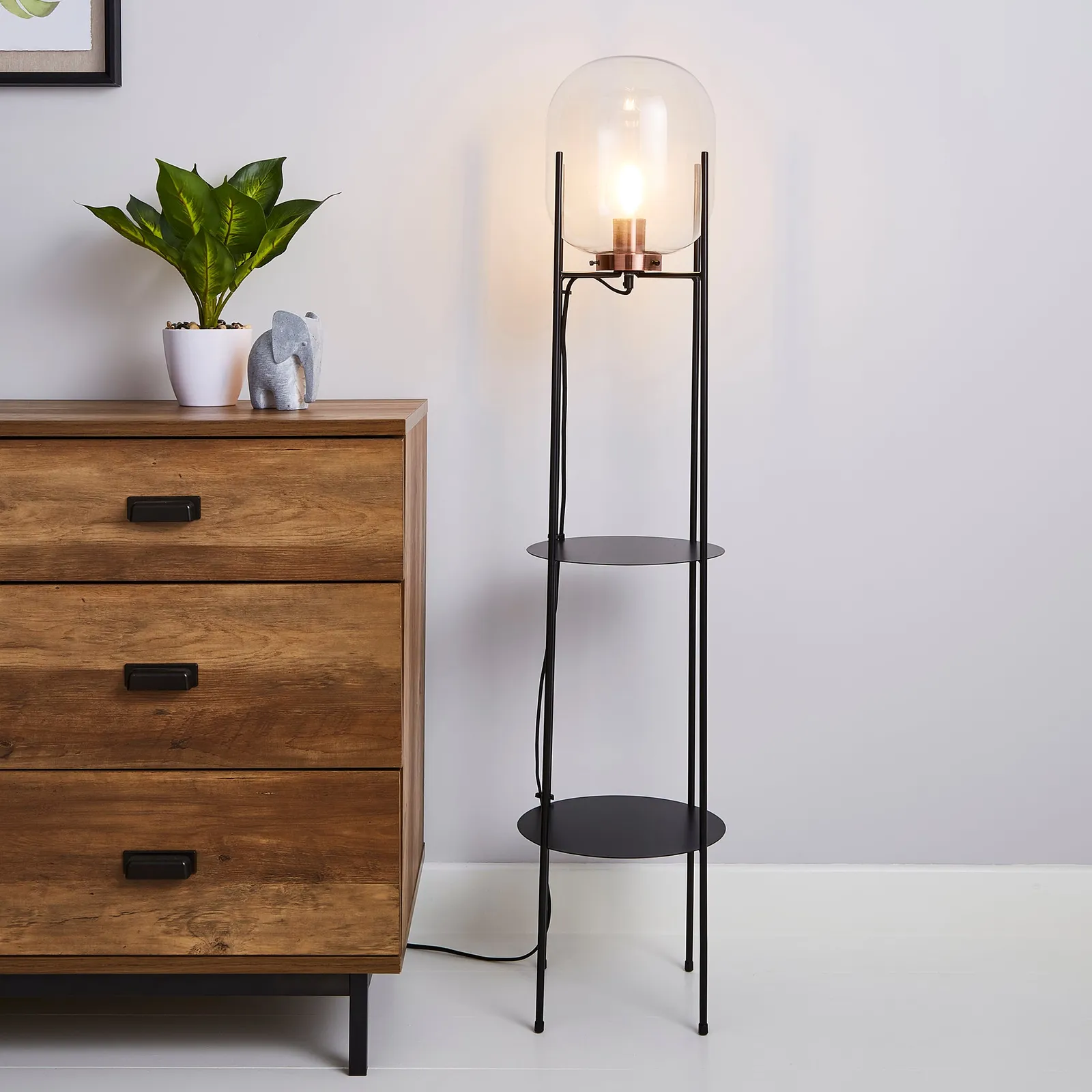 Dayo Shelved Floor Lamp Black