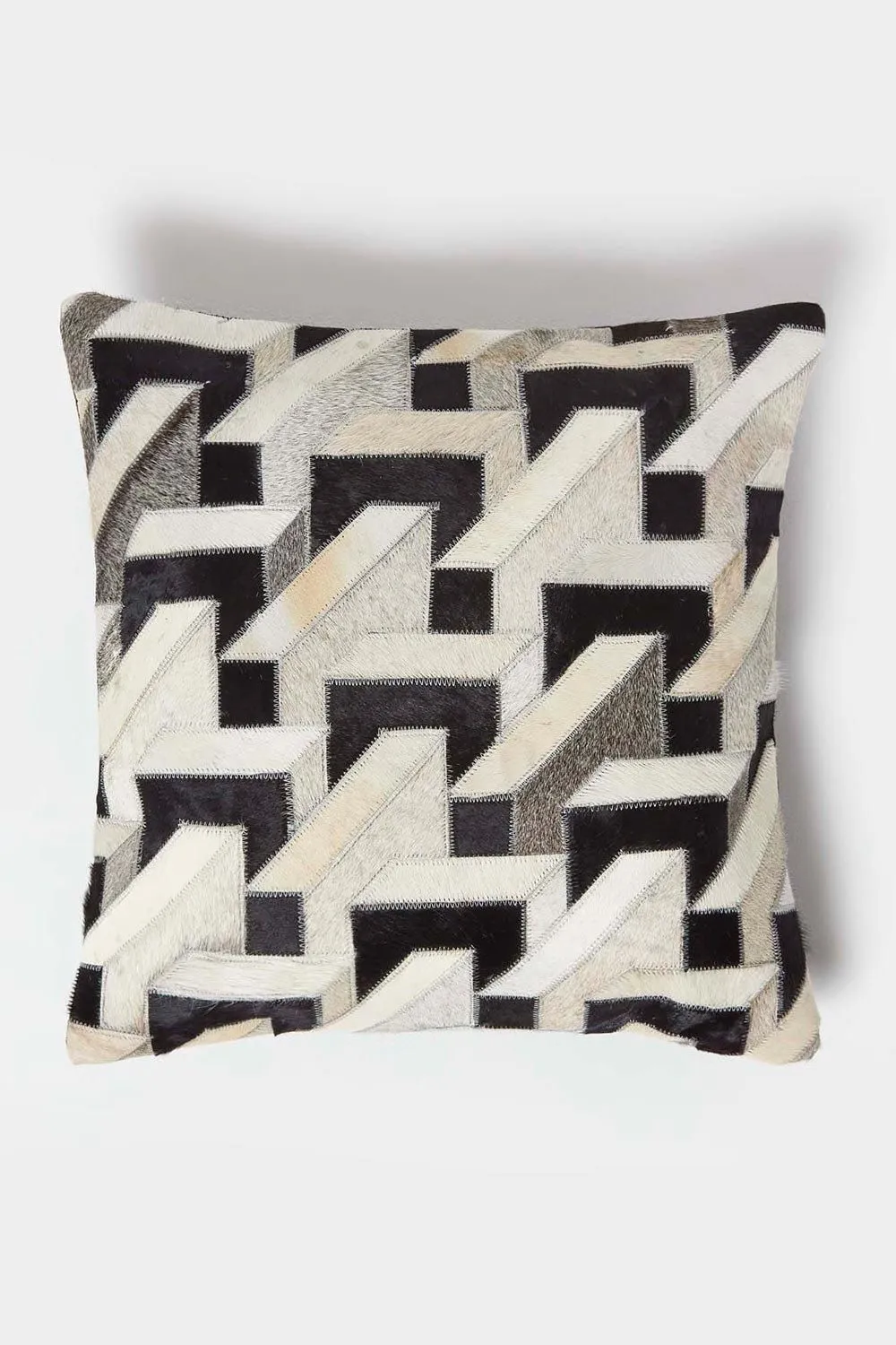 Homescapes Geometric Block Leather Cushion 45 x 45 cm in Brown