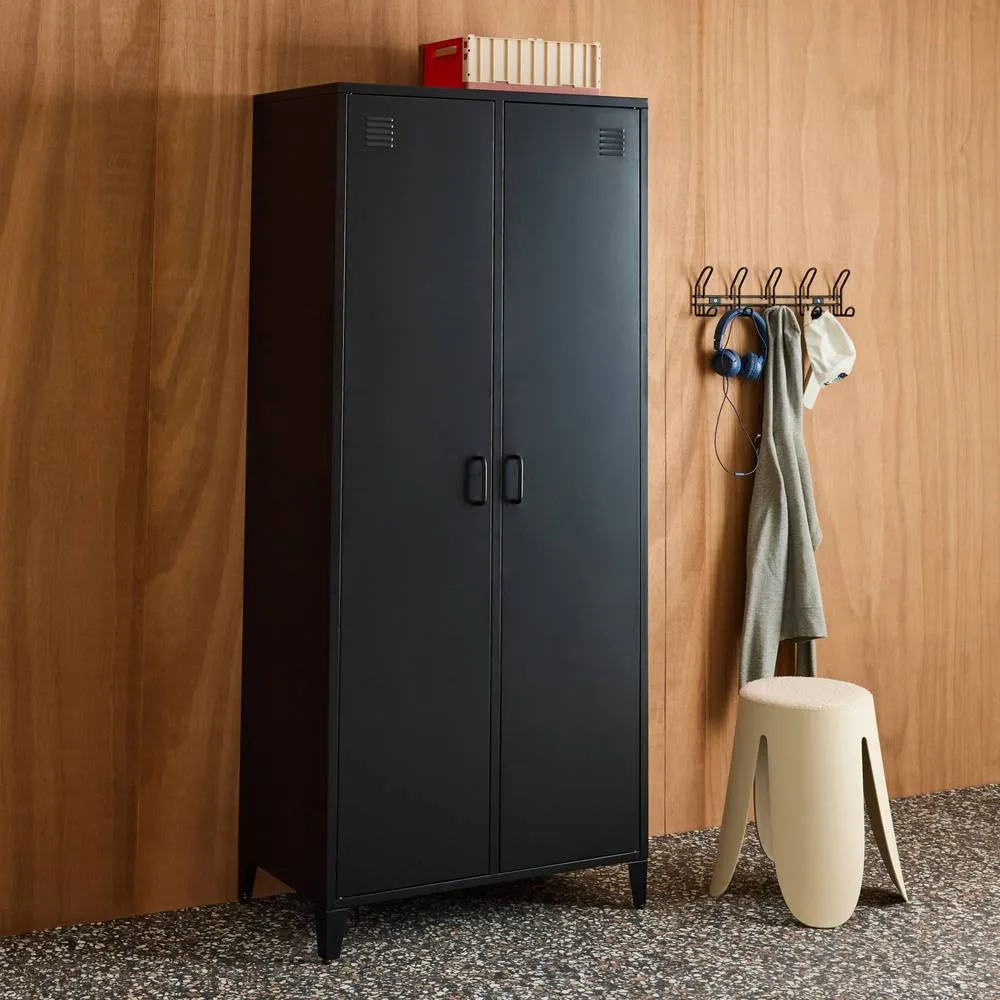 sweeek Industrial metal wardrobe for bedroom closet with 2 doors, 4 shelves in Black 6