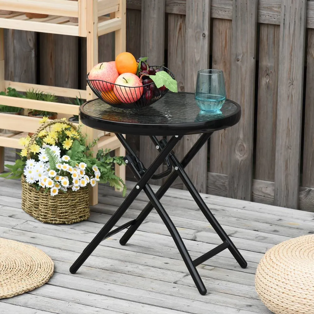 OUTSUNNY Folding Garden Table Foldable Table with Safety Buckle Black