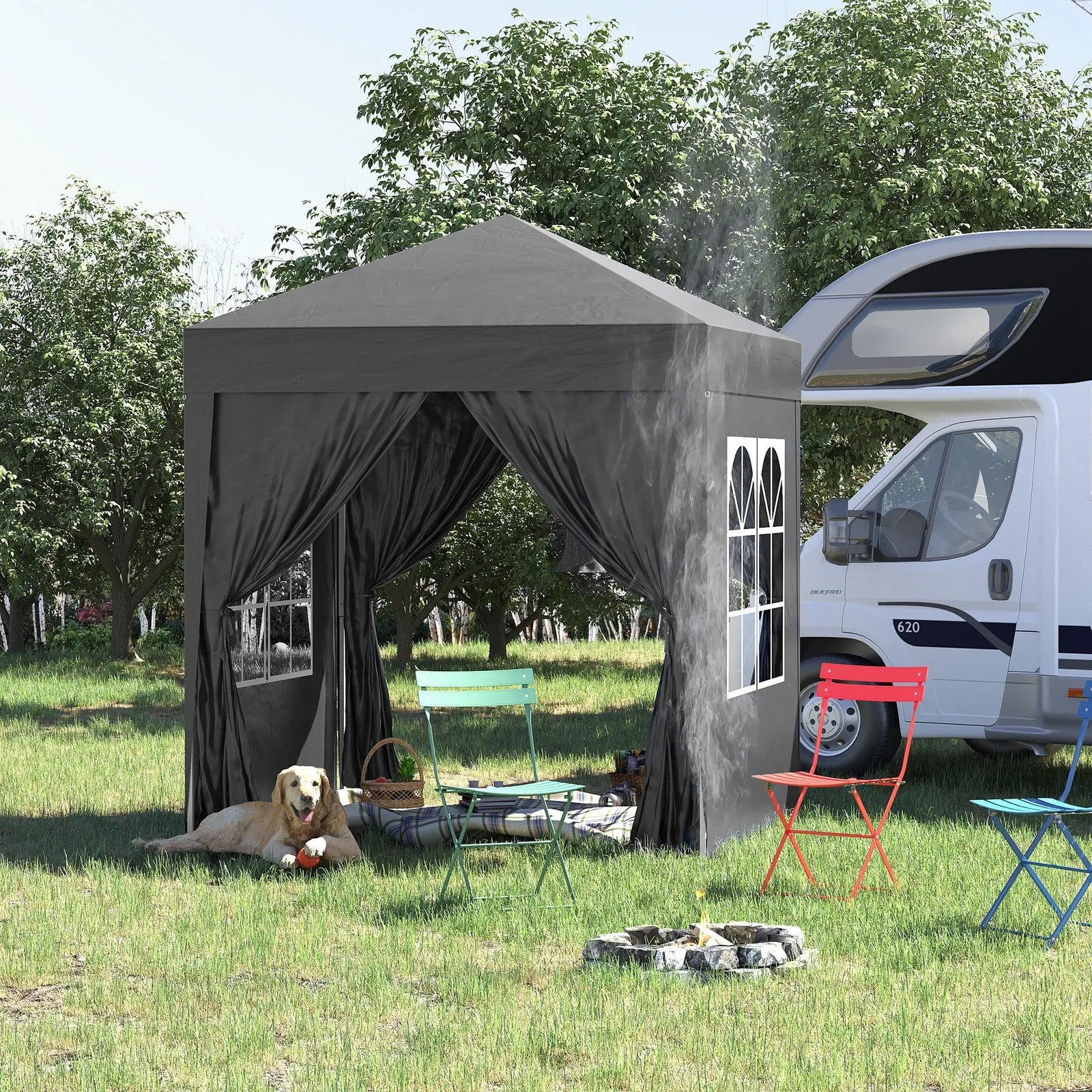 OUTSUNNY 2mx2m Pop Up Gazebo Party Tent Canopy Marquee with Storage Bag in Black 1