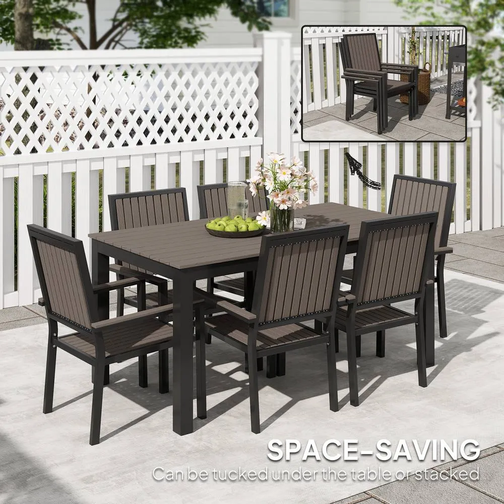 OUTSUNNY 6 Seater Aluminium Garden Dining Set with Stackable Chairs, Brown in Dark Brown 5