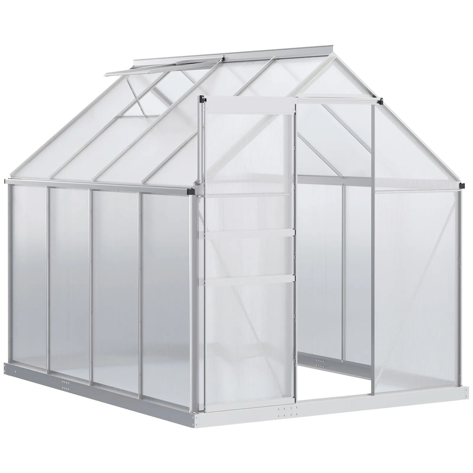 OUTSUNNY Polycarbonate Walk-in Garden Greenhouse w/ Sliding Door Silver Tone 2
