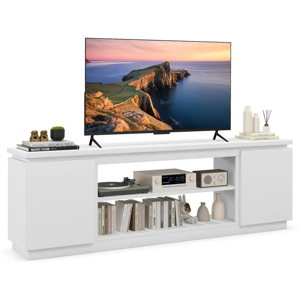 Costway TV Cabinet for TVs up to 80" 178CM Media Console Table-White in White