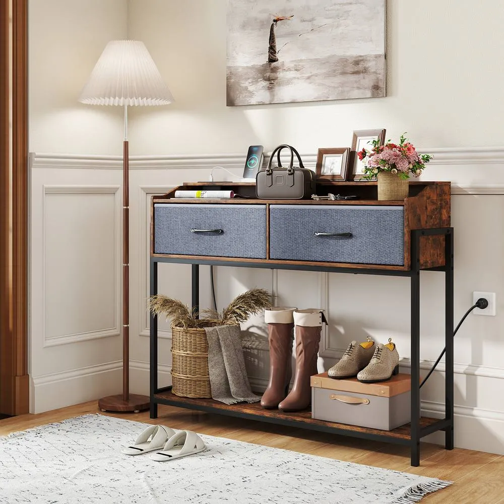 Costway Console Table with Charging Station for Living Room Hallway in Brown 6