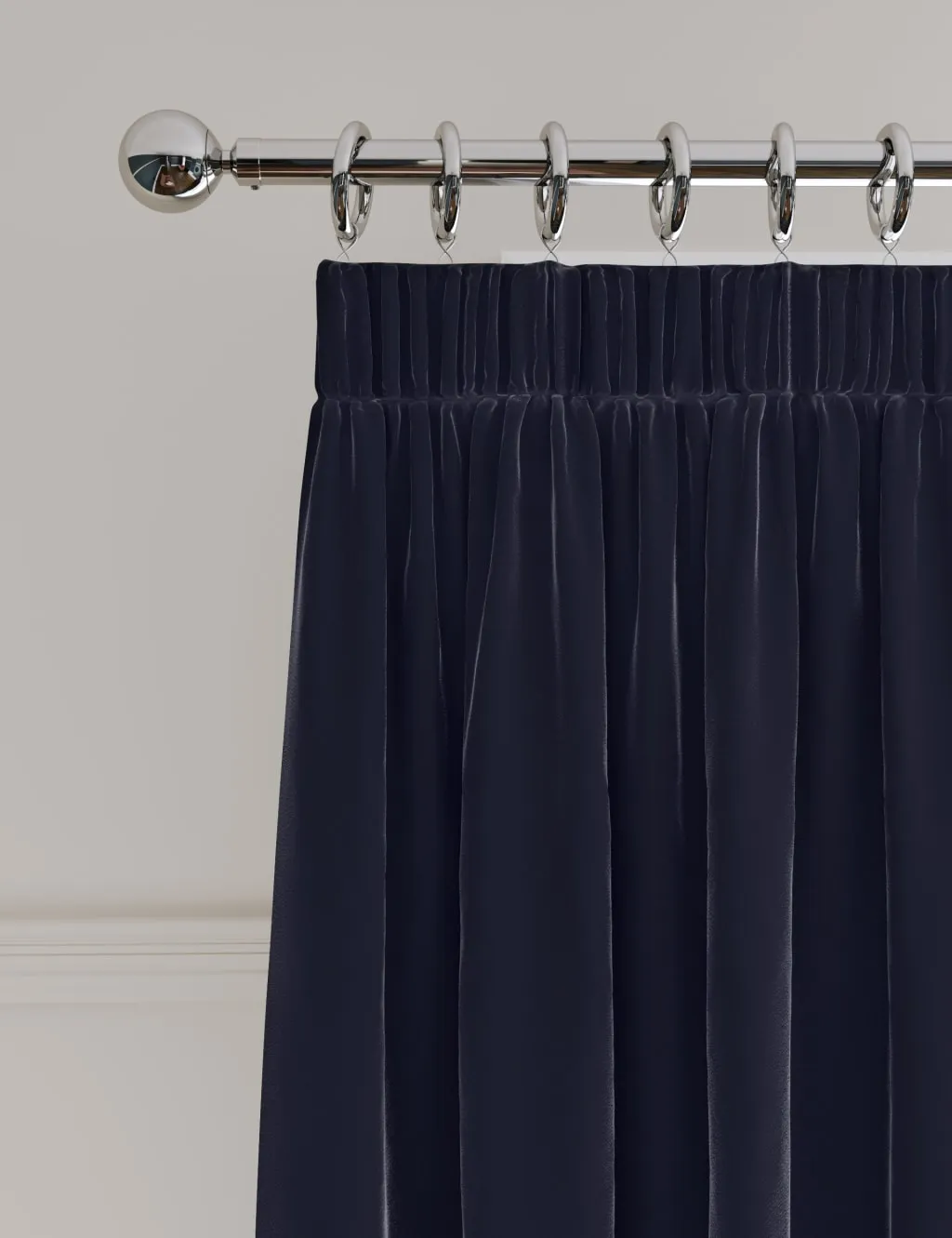 M&S Velvet Pencil Pleat Ultra Thermal Curtains Navy