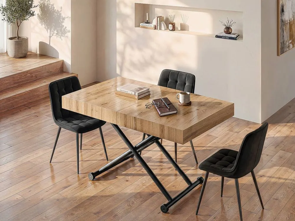 Vente-unique Extendable & Adjustable 2 - In - 1 Table - MDF & Steel - Natural in Black 3