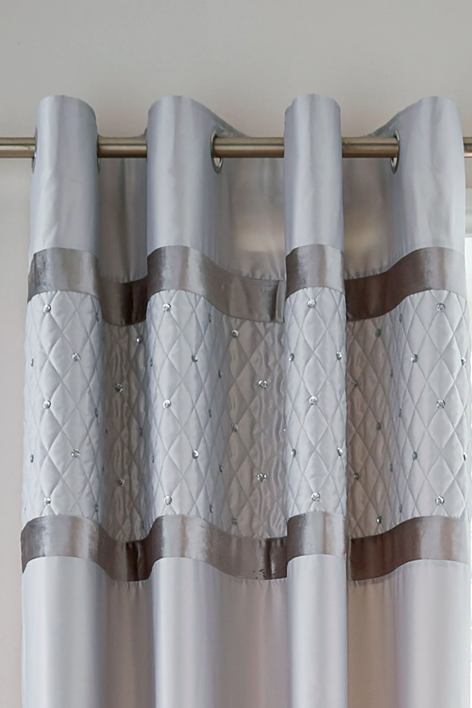 Catherine Lansfield 'Sequin Cluster' Lined Eyelet Curtains in Grey 2