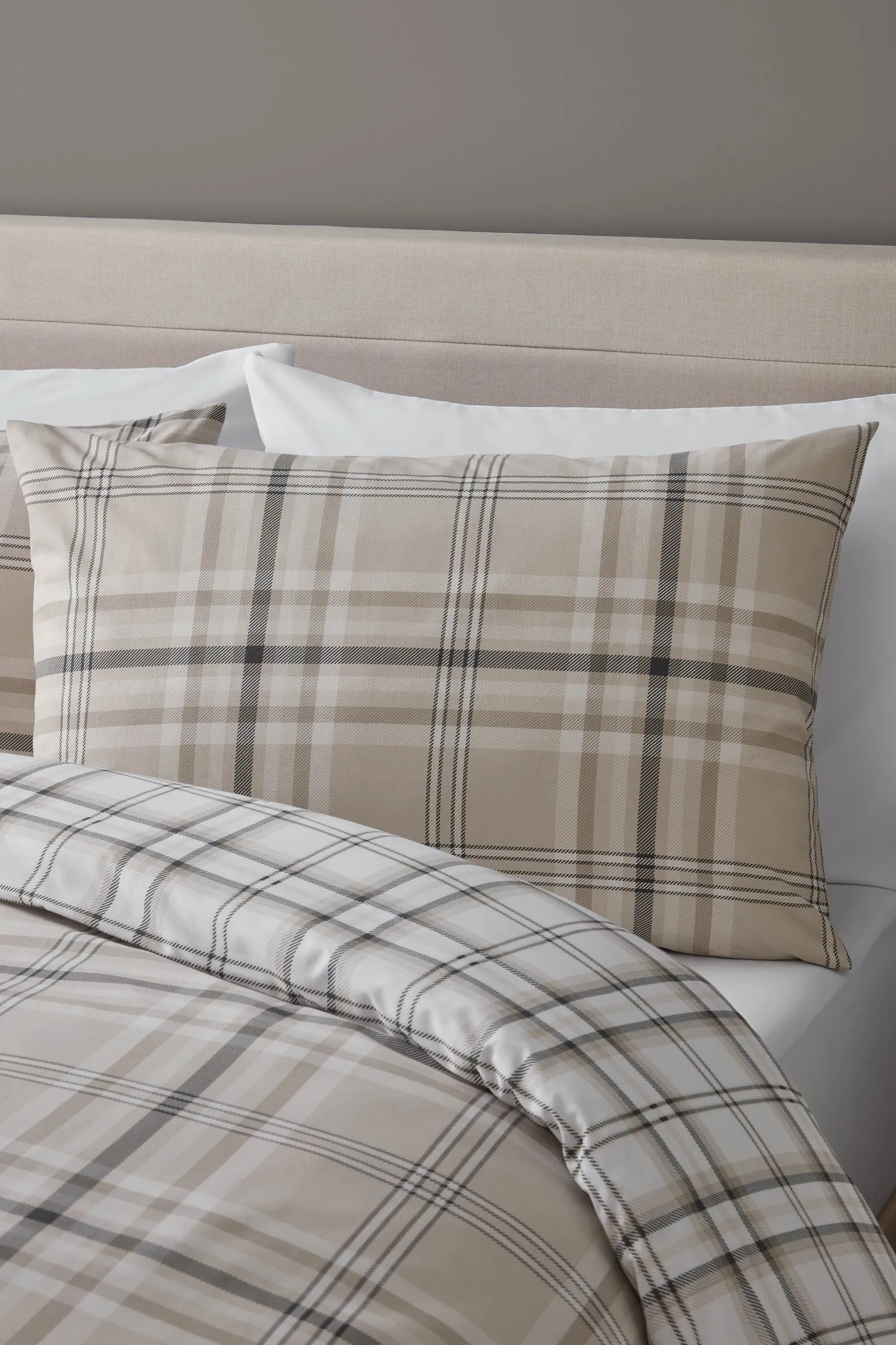 Catherine Lansfield 'Kelso Check' Reversible Duvet Cover Set in Natural 4