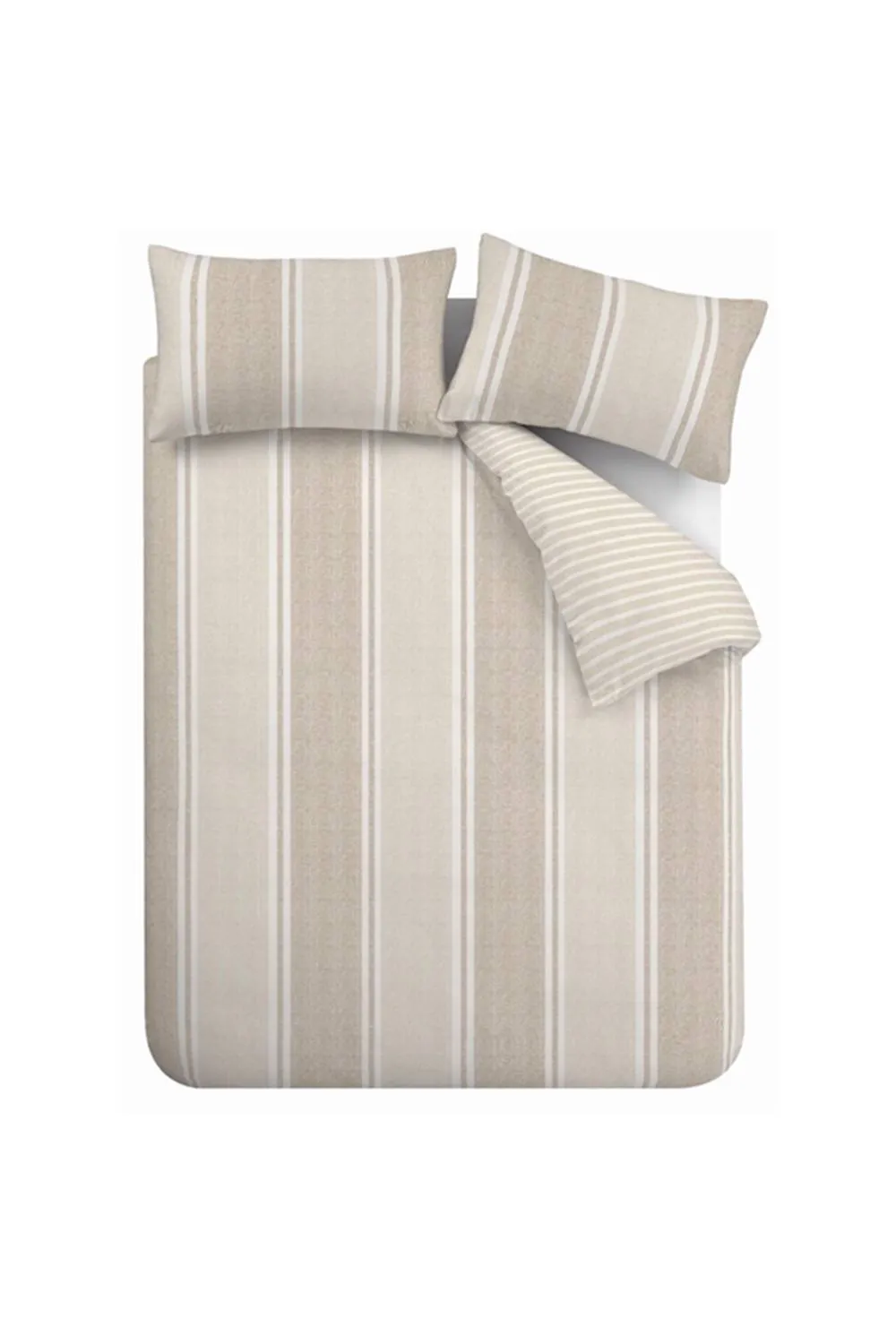 Catherine Lansfield 'Banded Stripe' Reversible Duvet Cover Set in Natural 5