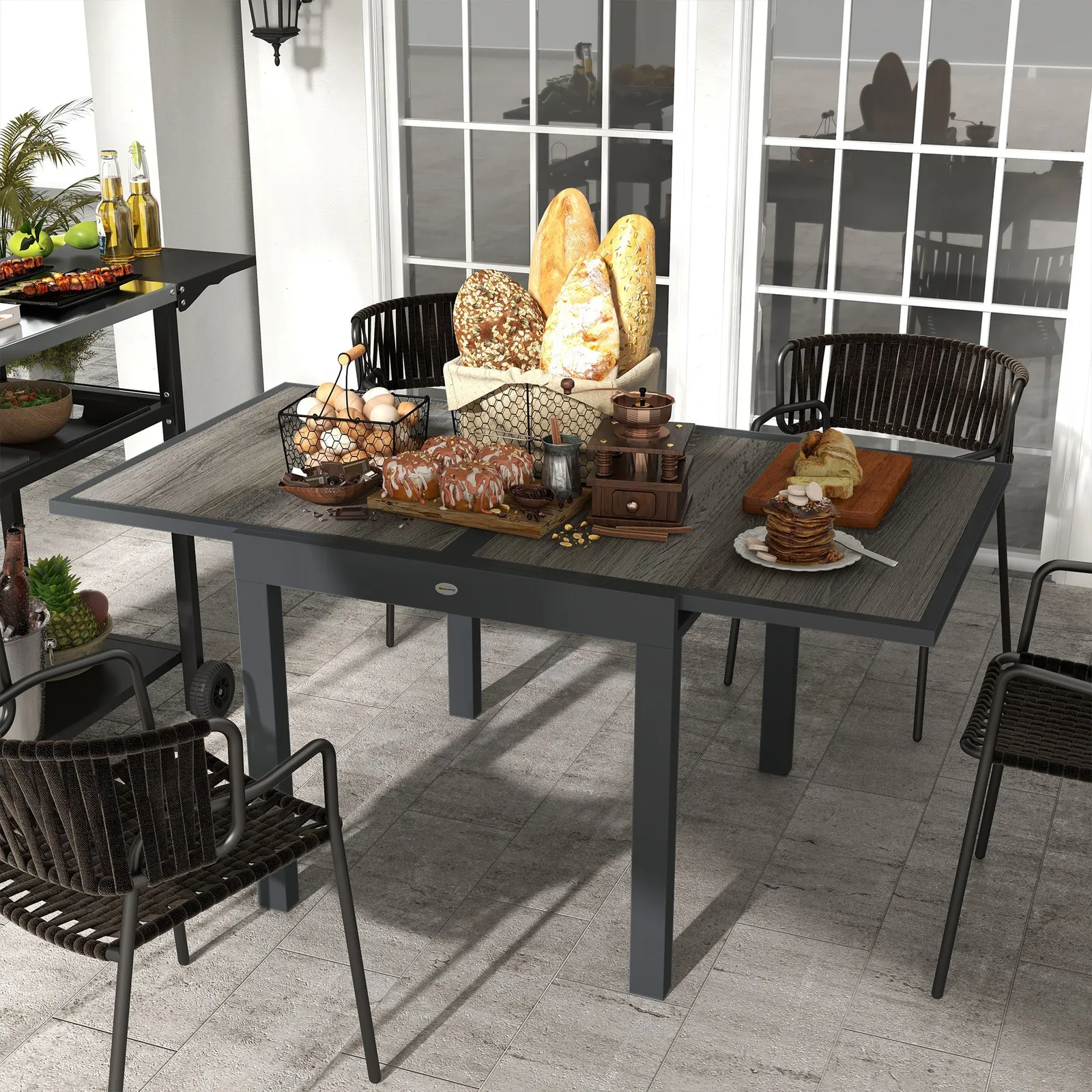 OUTSUNNY Extendable Outdoor Dining Table Aluminium Rectangle Patio Table in Grey