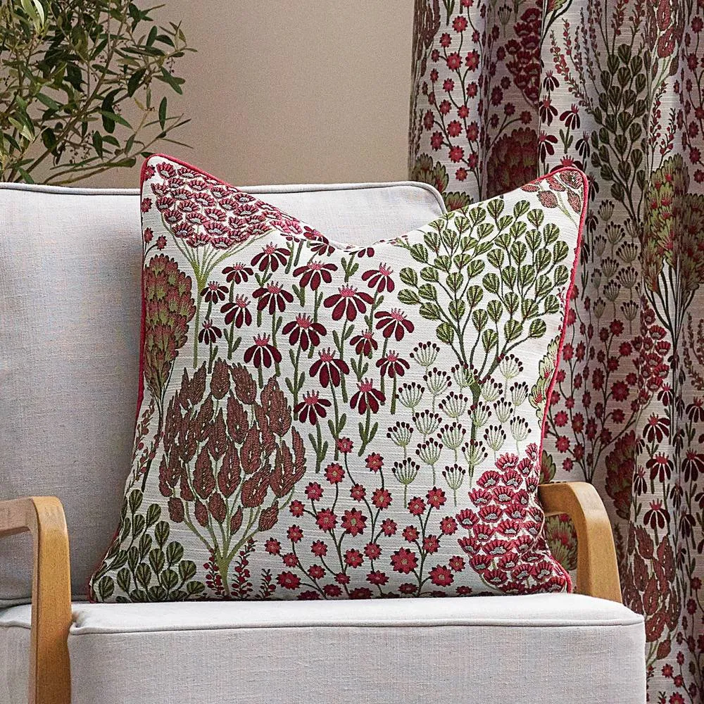 Wylder Ophelia Floral Jacquard Cushion in Red