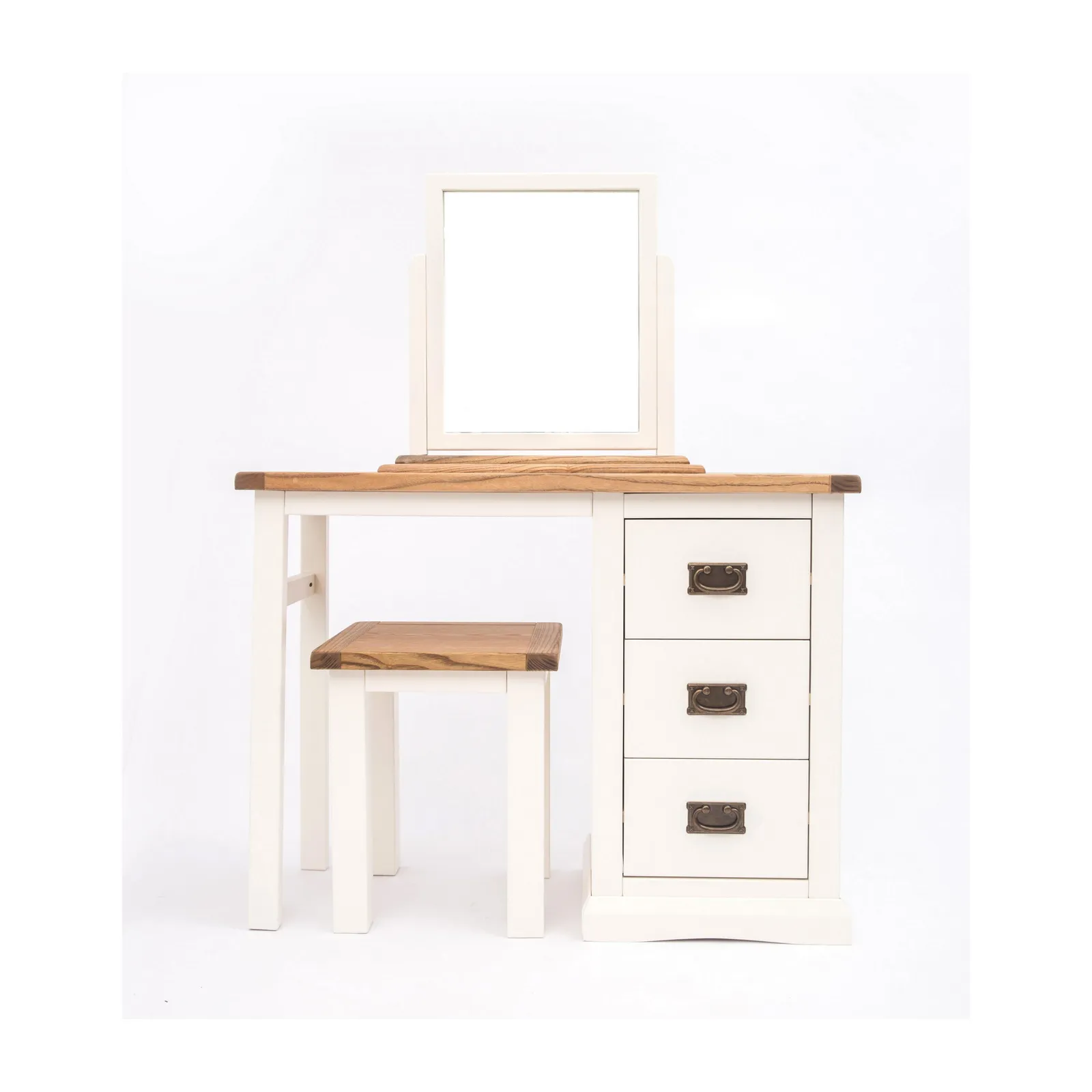 Cabinet Bits Cosenza 3 Drawer Dressing Table Set Brass Drop Handle in Off-White
