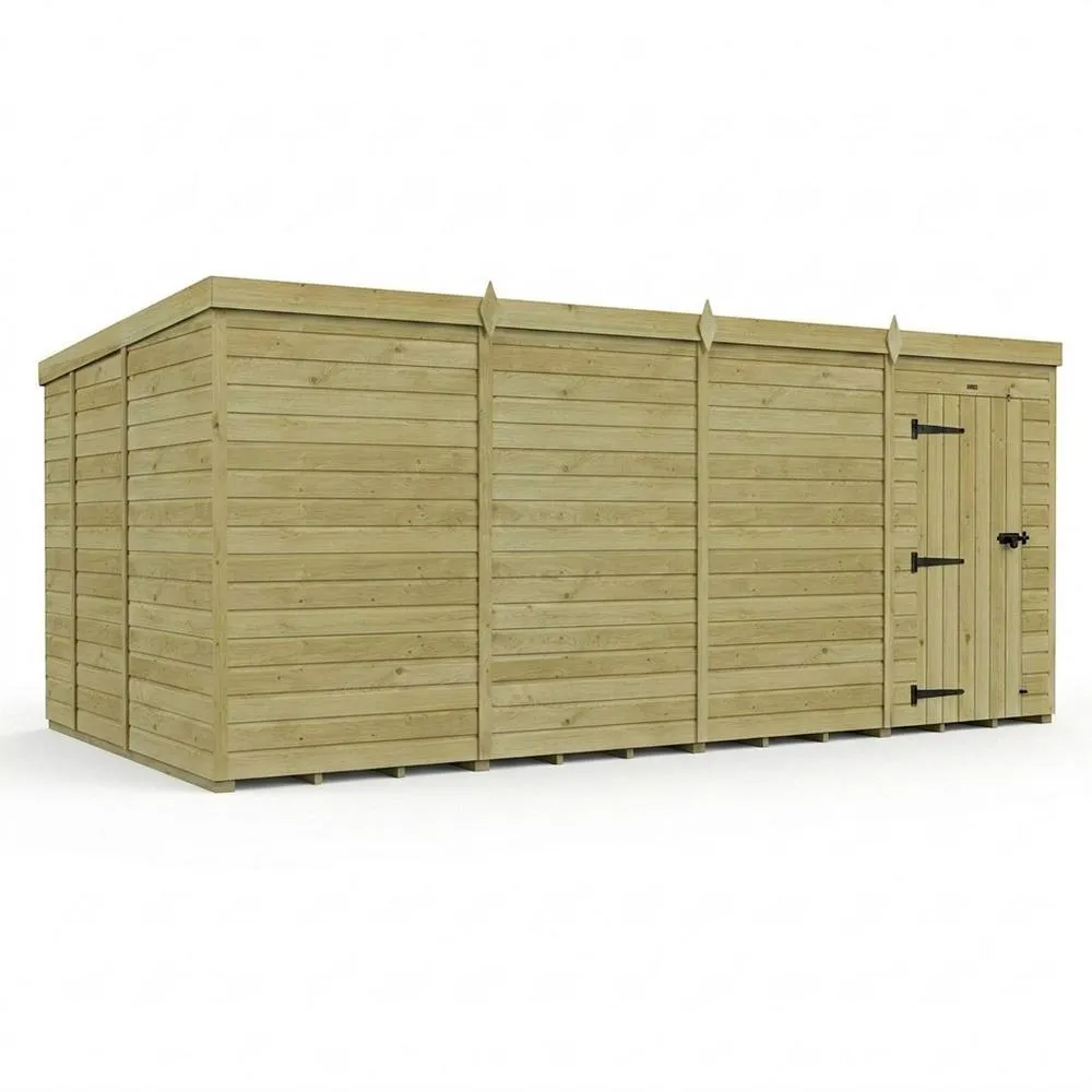 Buttercup Farm 16ft x 9ft Pent Garden Shed Single Door No Windows - Timber in Brown